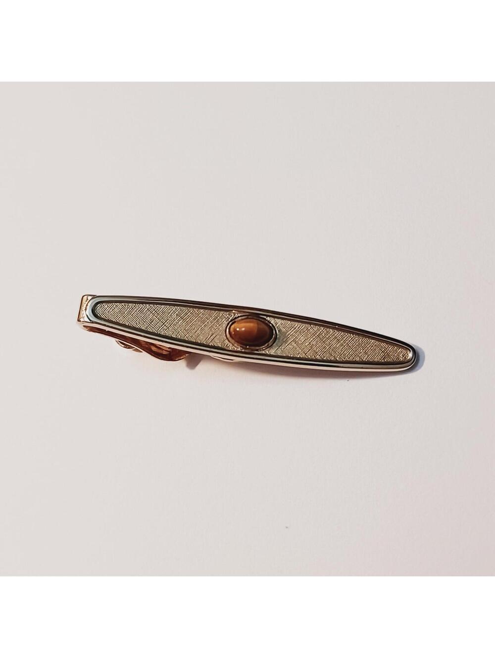 Swank Oval Tigers Eye Tie Bar Clip